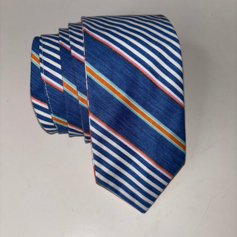 Phoenix Haberdashery Mens Silk Tie Woven Reversible Stripe / Fish